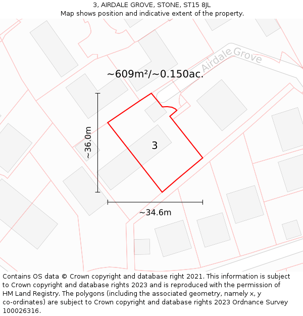 3, AIRDALE GROVE, STONE, ST15 8JL: Plot and title map