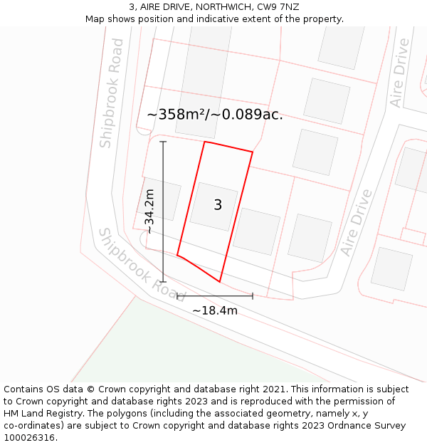 3, AIRE DRIVE, NORTHWICH, CW9 7NZ: Plot and title map