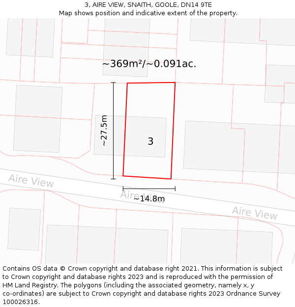 3, AIRE VIEW, SNAITH, GOOLE, DN14 9TE: Plot and title map