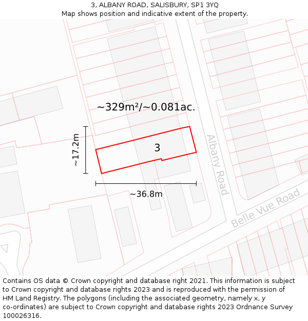 3, ALBANY ROAD, SALISBURY, SP1 3YQ: Plot and title map