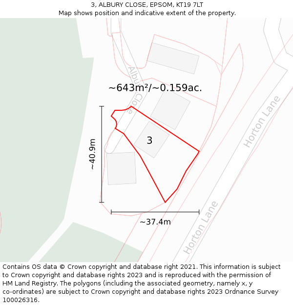 3, ALBURY CLOSE, EPSOM, KT19 7LT: Plot and title map