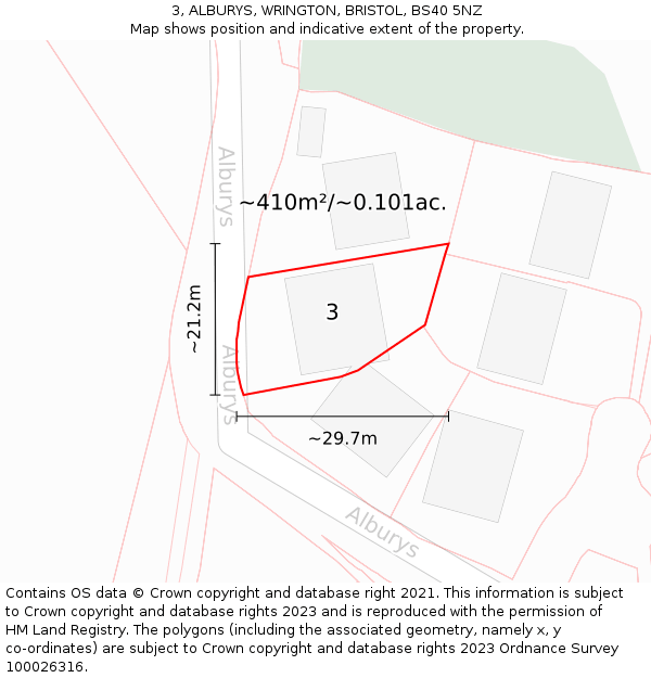 3, ALBURYS, WRINGTON, BRISTOL, BS40 5NZ: Plot and title map