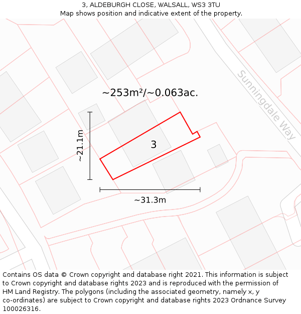 3, ALDEBURGH CLOSE, WALSALL, WS3 3TU: Plot and title map