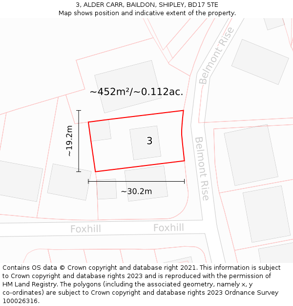 3, ALDER CARR, BAILDON, SHIPLEY, BD17 5TE: Plot and title map