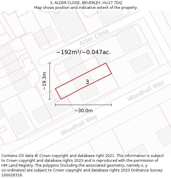 3, ALDER CLOSE, BEVERLEY, HU17 7DQ: Plot and title map