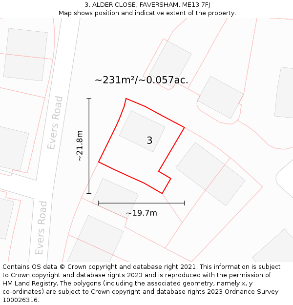 3, ALDER CLOSE, FAVERSHAM, ME13 7FJ: Plot and title map