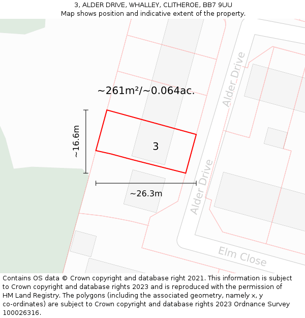 3, ALDER DRIVE, WHALLEY, CLITHEROE, BB7 9UU: Plot and title map