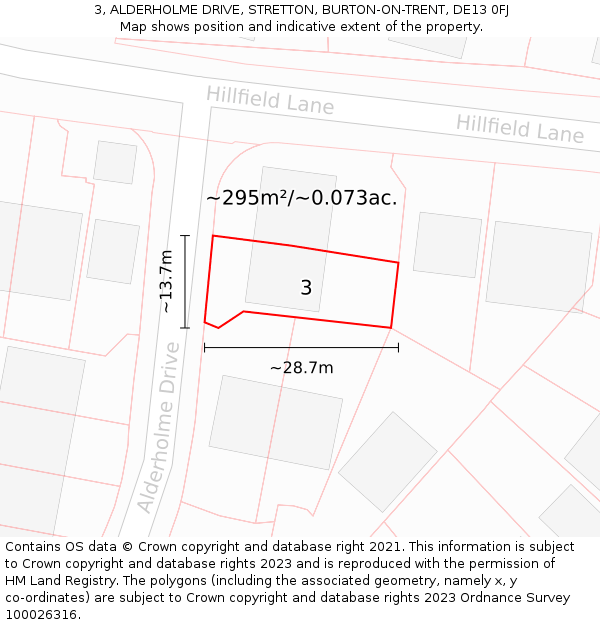 3, ALDERHOLME DRIVE, STRETTON, BURTON-ON-TRENT, DE13 0FJ: Plot and title map