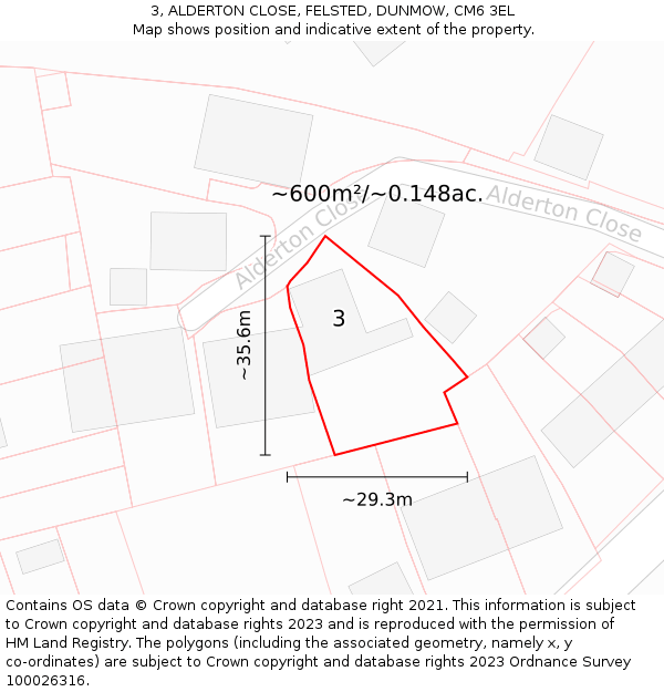 3, ALDERTON CLOSE, FELSTED, DUNMOW, CM6 3EL: Plot and title map