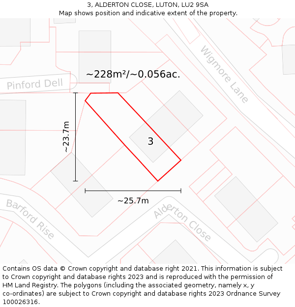 3, ALDERTON CLOSE, LUTON, LU2 9SA: Plot and title map