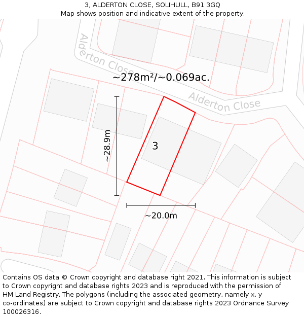 3, ALDERTON CLOSE, SOLIHULL, B91 3GQ: Plot and title map