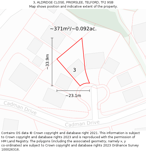 3, ALDRIDGE CLOSE, PRIORSLEE, TELFORD, TF2 9SB: Plot and title map