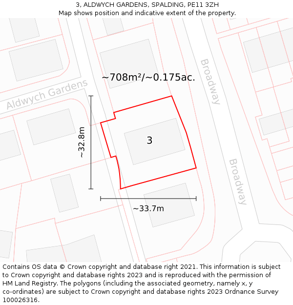 3, ALDWYCH GARDENS, SPALDING, PE11 3ZH: Plot and title map