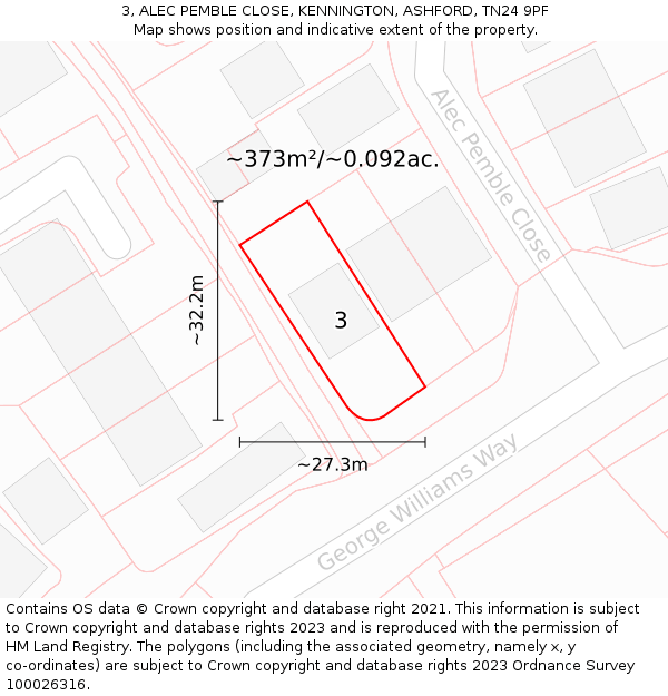 3, ALEC PEMBLE CLOSE, KENNINGTON, ASHFORD, TN24 9PF: Plot and title map