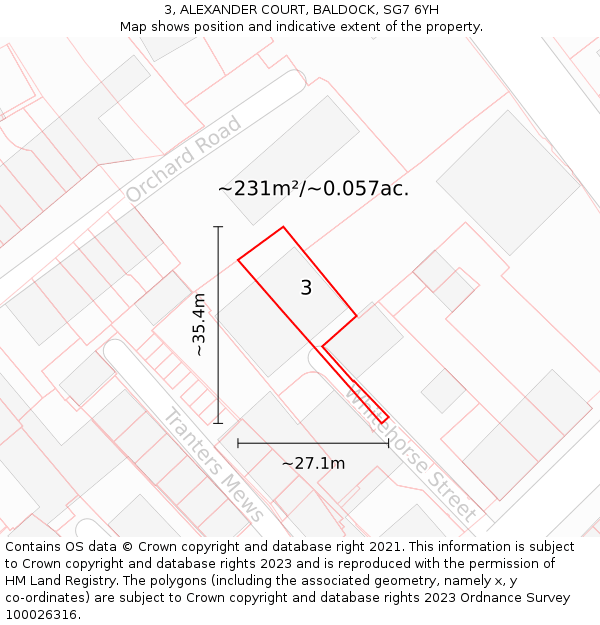 3, ALEXANDER COURT, BALDOCK, SG7 6YH: Plot and title map