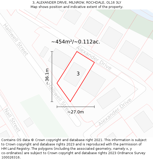 3, ALEXANDER DRIVE, MILNROW, ROCHDALE, OL16 3LY: Plot and title map