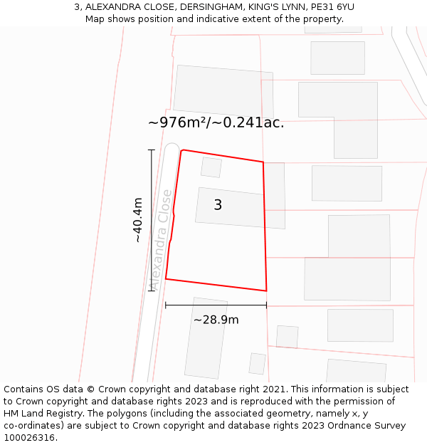 3, ALEXANDRA CLOSE, DERSINGHAM, KING'S LYNN, PE31 6YU: Plot and title map