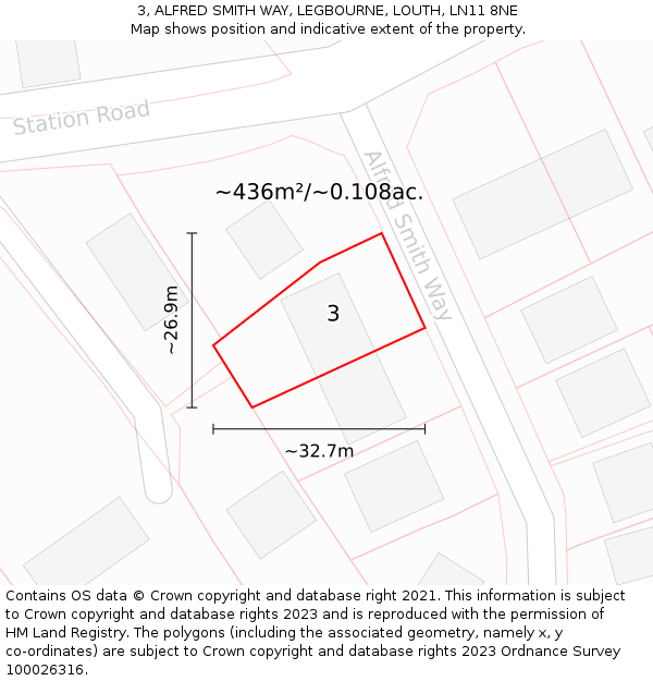 3, ALFRED SMITH WAY, LEGBOURNE, LOUTH, LN11 8NE: Plot and title map