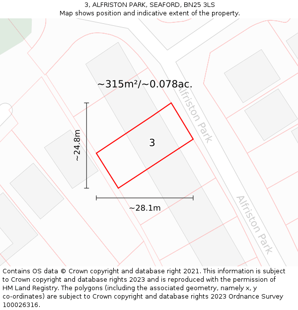 3, ALFRISTON PARK, SEAFORD, BN25 3LS: Plot and title map