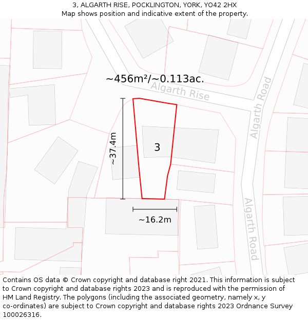 3, ALGARTH RISE, POCKLINGTON, YORK, YO42 2HX: Plot and title map