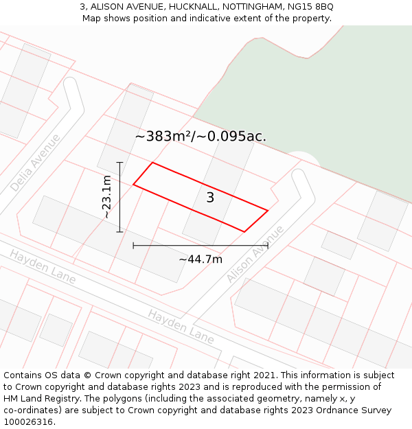 3, ALISON AVENUE, HUCKNALL, NOTTINGHAM, NG15 8BQ: Plot and title map