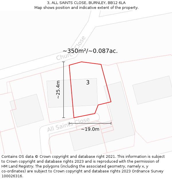 3, ALL SAINTS CLOSE, BURNLEY, BB12 6LA: Plot and title map