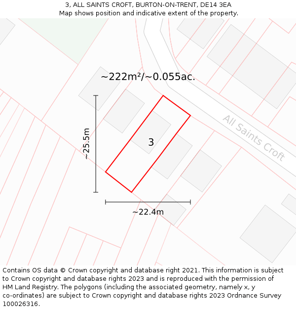 3, ALL SAINTS CROFT, BURTON-ON-TRENT, DE14 3EA: Plot and title map