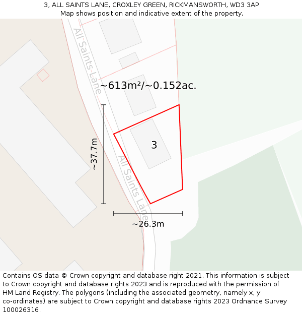 3, ALL SAINTS LANE, CROXLEY GREEN, RICKMANSWORTH, WD3 3AP: Plot and title map