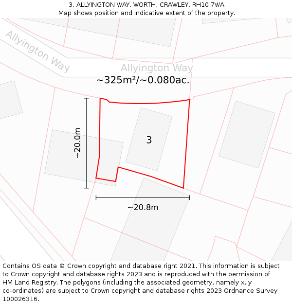 3, ALLYINGTON WAY, WORTH, CRAWLEY, RH10 7WA: Plot and title map