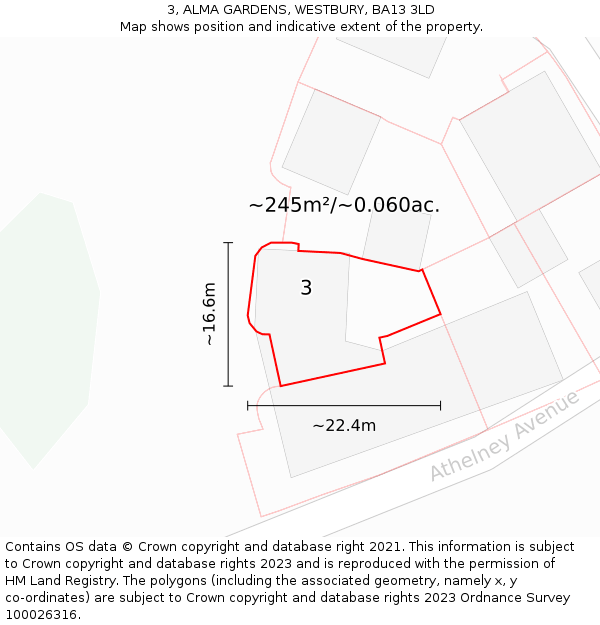 3, ALMA GARDENS, WESTBURY, BA13 3LD: Plot and title map