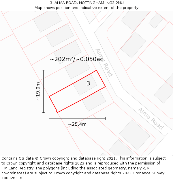 3, ALMA ROAD, NOTTINGHAM, NG3 2NU: Plot and title map