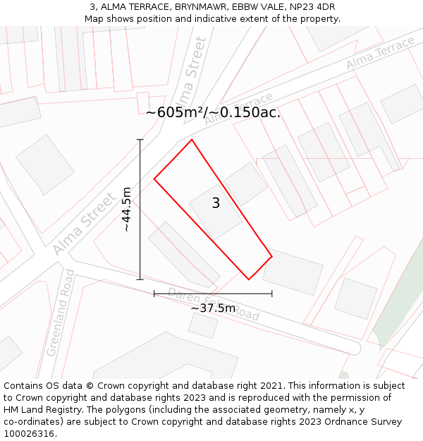 3, ALMA TERRACE, BRYNMAWR, EBBW VALE, NP23 4DR: Plot and title map