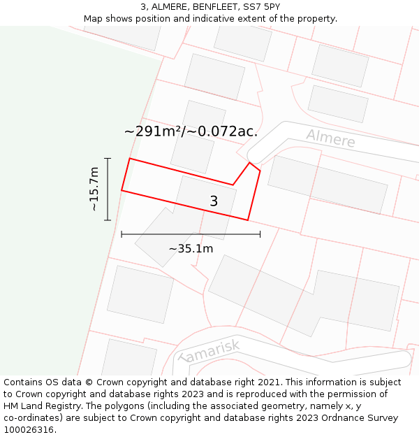 3, ALMERE, BENFLEET, SS7 5PY: Plot and title map