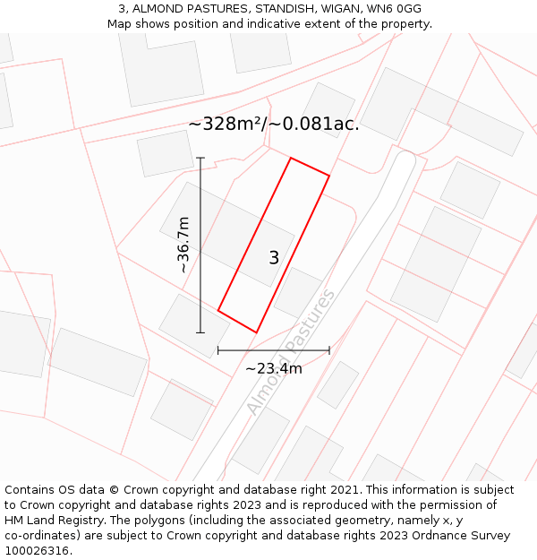 3, ALMOND PASTURES, STANDISH, WIGAN, WN6 0GG: Plot and title map