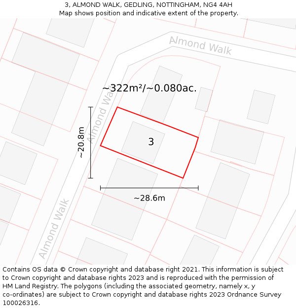 3, ALMOND WALK, GEDLING, NOTTINGHAM, NG4 4AH: Plot and title map