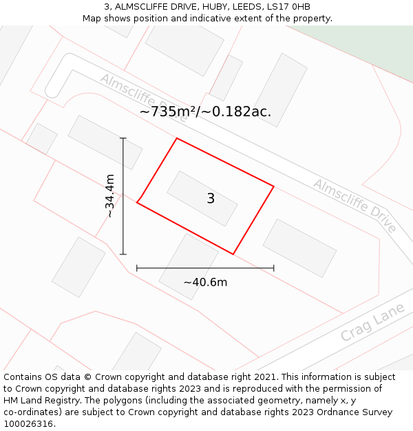 3, ALMSCLIFFE DRIVE, HUBY, LEEDS, LS17 0HB: Plot and title map