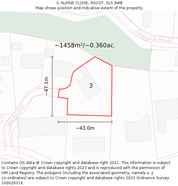 3, ALPINE CLOSE, ASCOT, SL5 9WB: Plot and title map