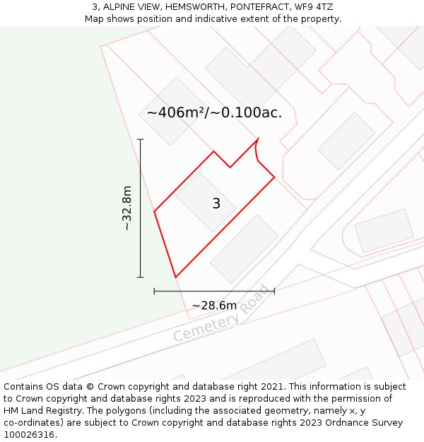 3, ALPINE VIEW, HEMSWORTH, PONTEFRACT, WF9 4TZ: Plot and title map