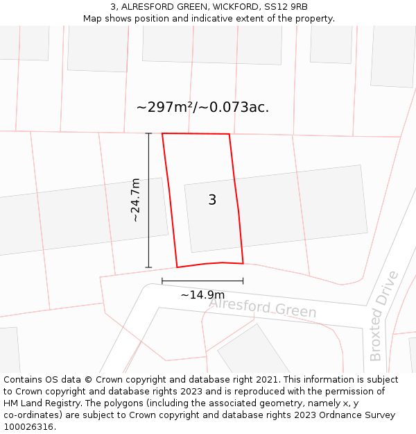 3, ALRESFORD GREEN, WICKFORD, SS12 9RB: Plot and title map