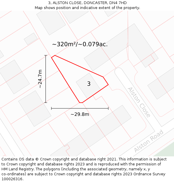 3, ALSTON CLOSE, DONCASTER, DN4 7HD: Plot and title map