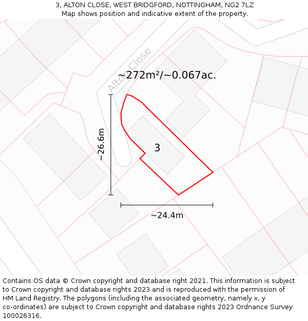 3, ALTON CLOSE, WEST BRIDGFORD, NOTTINGHAM, NG2 7LZ: Plot and title map