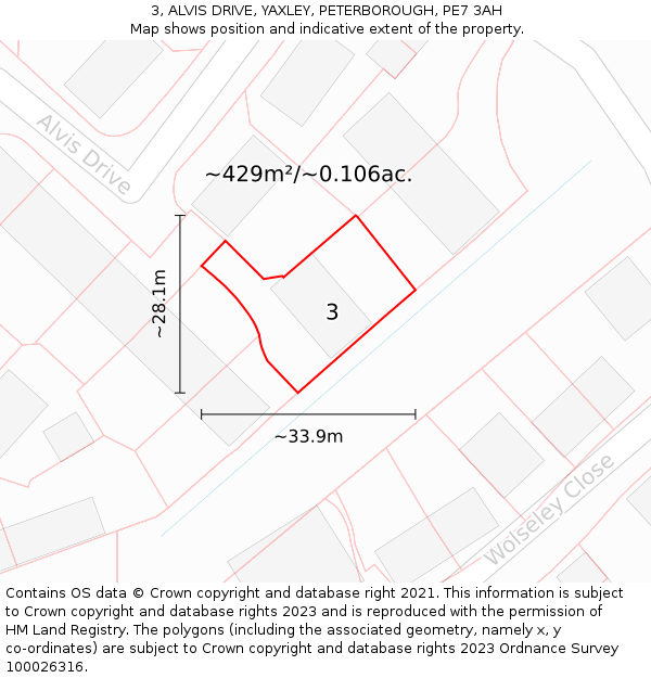 3, ALVIS DRIVE, YAXLEY, PETERBOROUGH, PE7 3AH: Plot and title map