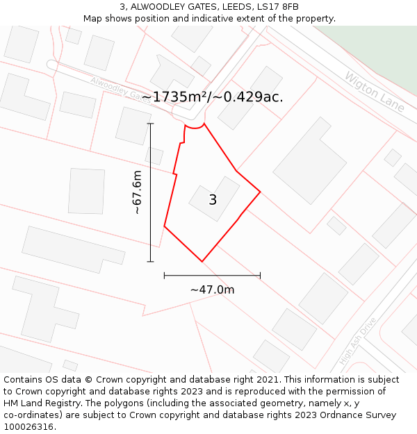 3, ALWOODLEY GATES, LEEDS, LS17 8FB: Plot and title map