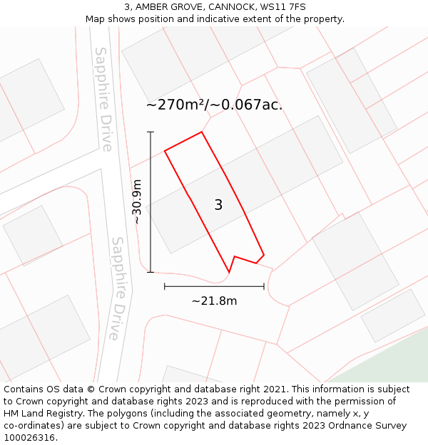 3, AMBER GROVE, CANNOCK, WS11 7FS: Plot and title map