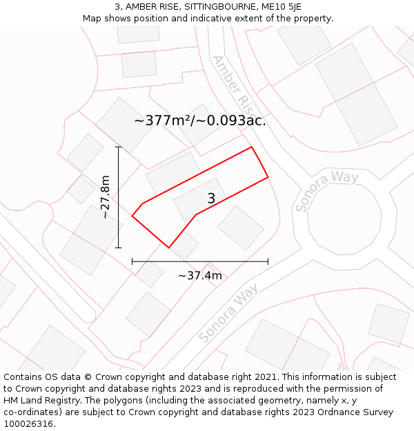 3, AMBER RISE, SITTINGBOURNE, ME10 5JE: Plot and title map