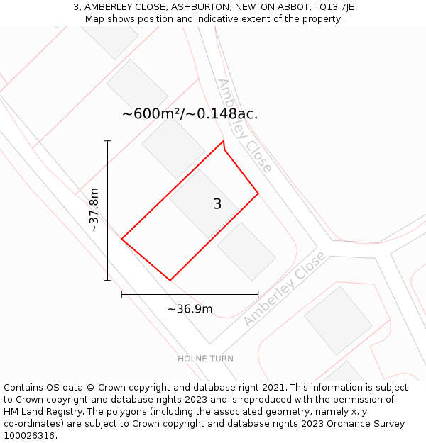 3, AMBERLEY CLOSE, ASHBURTON, NEWTON ABBOT, TQ13 7JE: Plot and title map