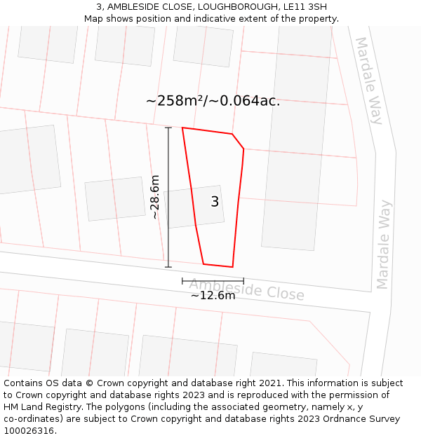 3, AMBLESIDE CLOSE, LOUGHBOROUGH, LE11 3SH: Plot and title map