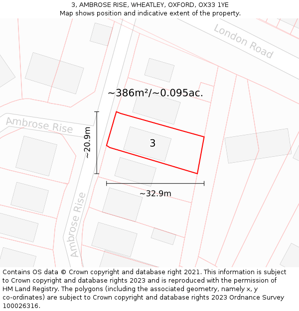 3, AMBROSE RISE, WHEATLEY, OXFORD, OX33 1YE: Plot and title map