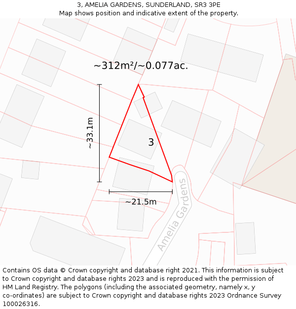 3, AMELIA GARDENS, SUNDERLAND, SR3 3PE: Plot and title map