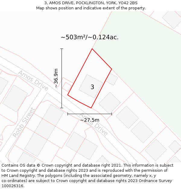 3, AMOS DRIVE, POCKLINGTON, YORK, YO42 2BS: Plot and title map